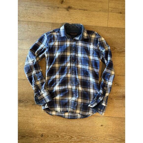 Scotch & Soda Mens Blue Plaid Long Sleeve Button Up Flannel Shirt Size Medium - Picture 1 of 3